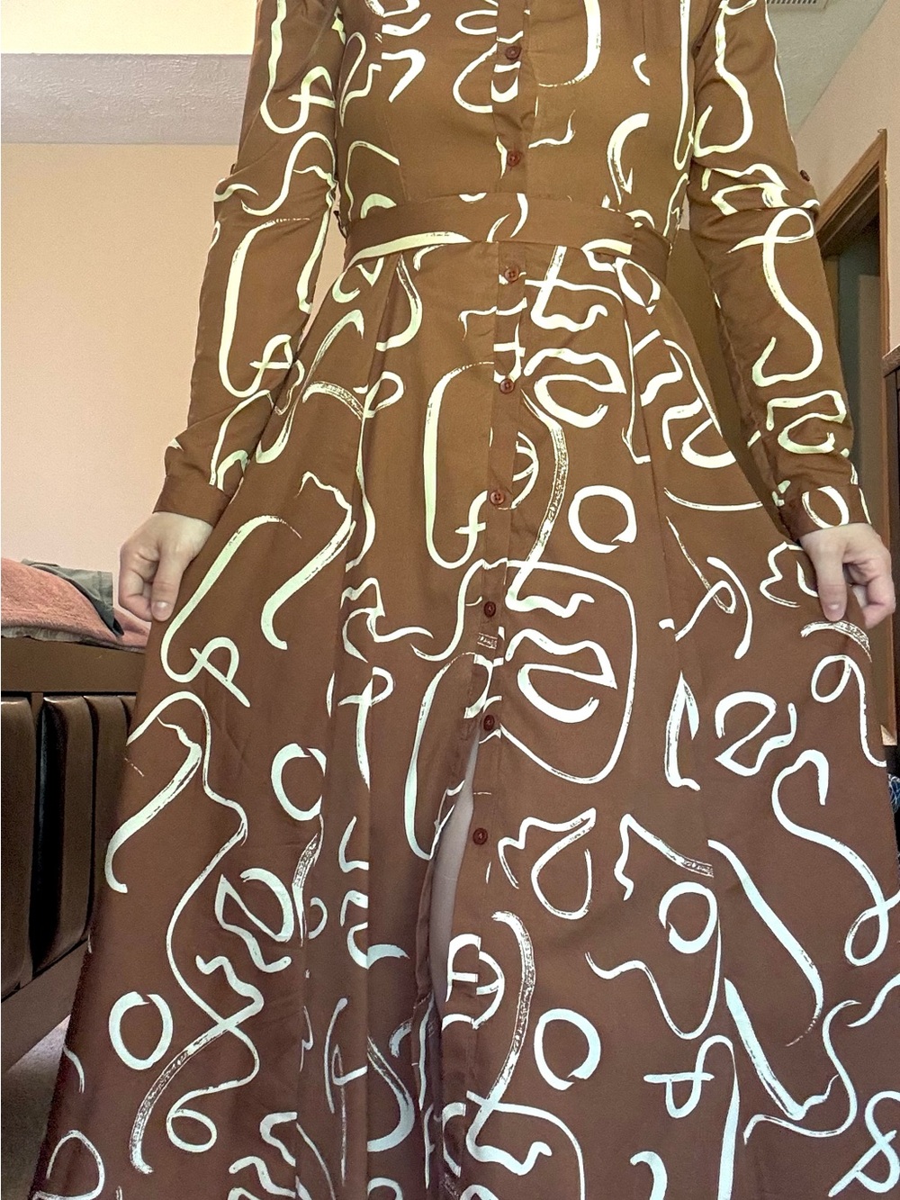 Versona Brown and White Abstract Button-Front Dress - Picture 4 of 6